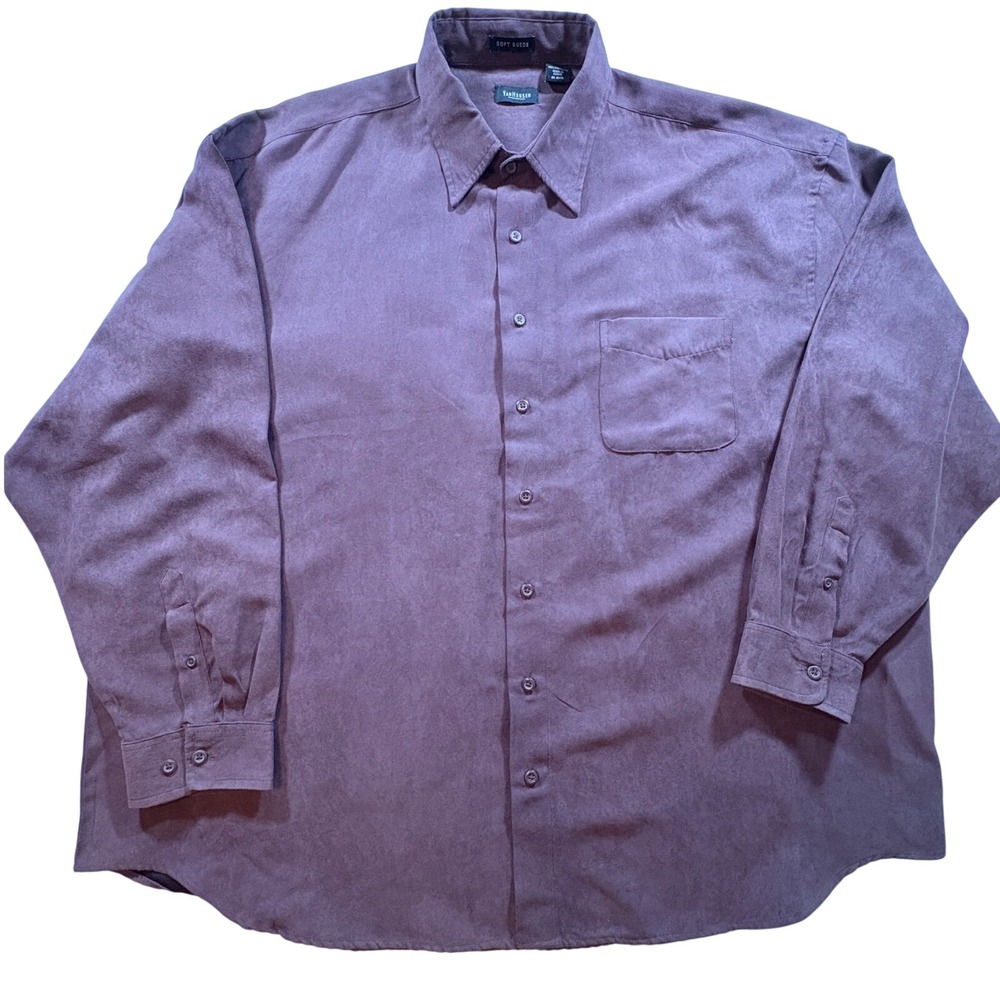 Van Heusen Faux Suede Button Down Shirt Mens 3XLT Burgundy Long Sleeve Tall